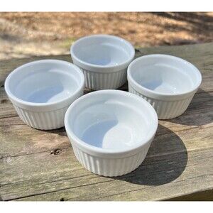 Pier One Ramekins White Ribbed 3 1/2" Dessert Custard Cups Soufflé Set 4 Pier 1